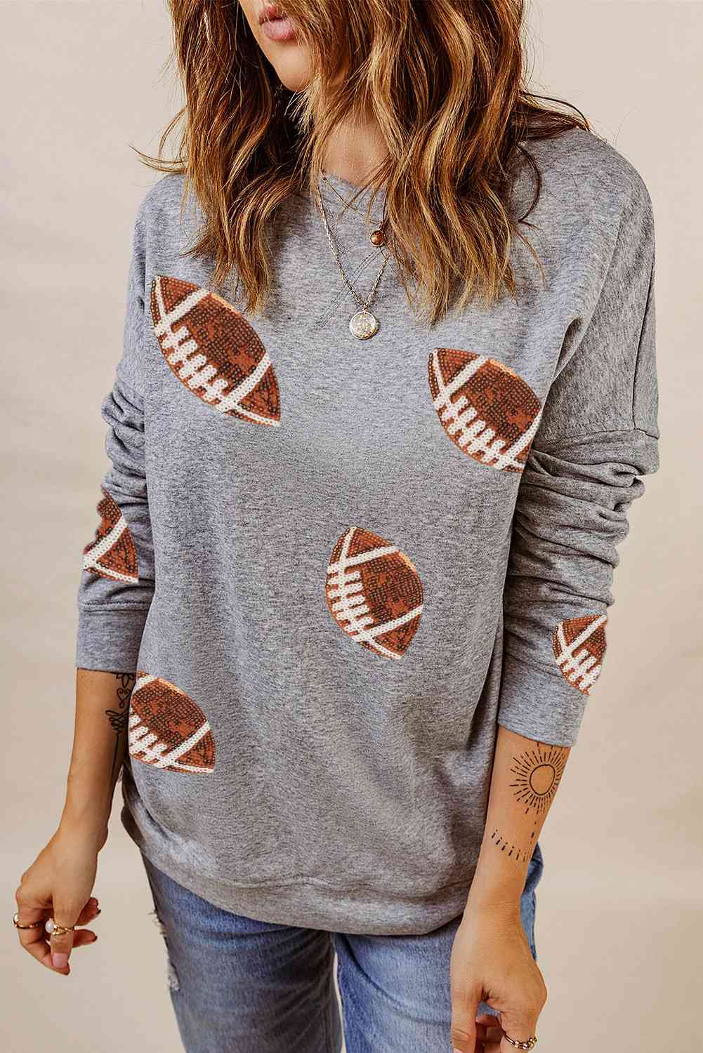 Sequin Football Graphic Sweatshirt