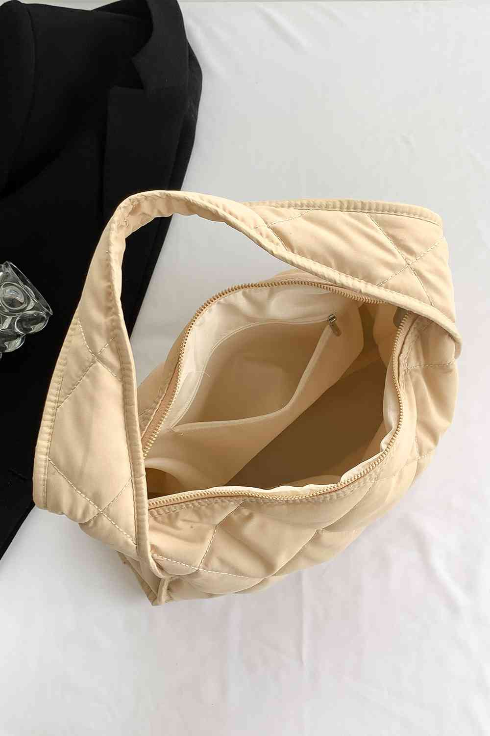 Structured Quilted Nylon Shoulder Bag