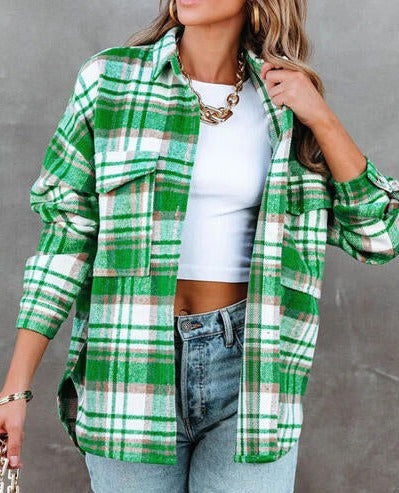 Green Plaid High Low Shacket