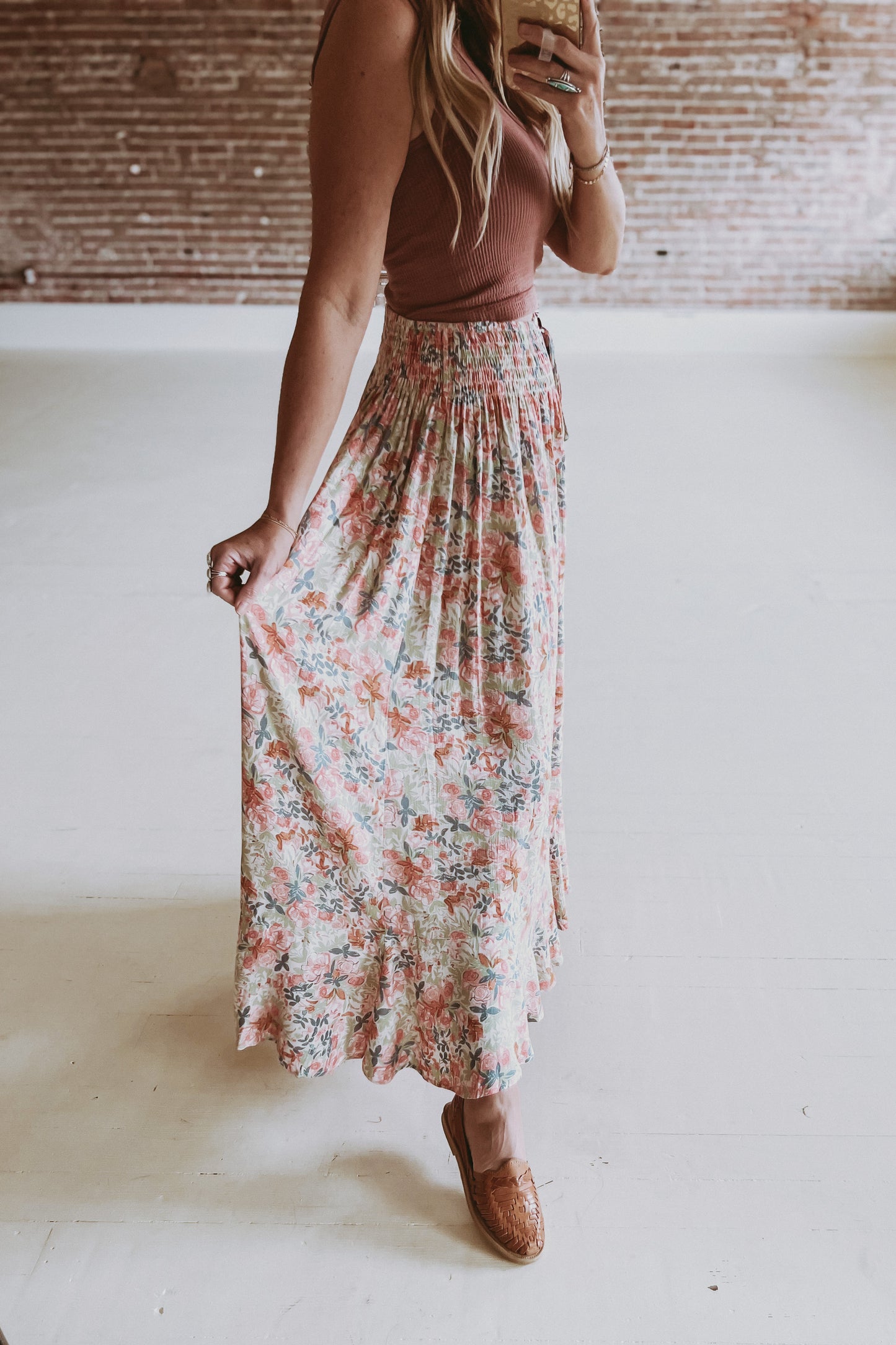 Smocked Waist Maxi Skirt