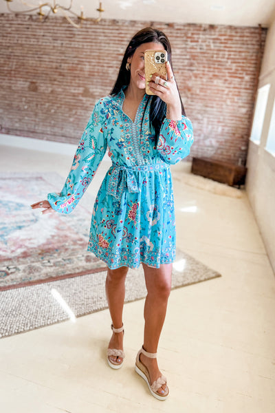 SundayUp Blue Floral Belted Dress