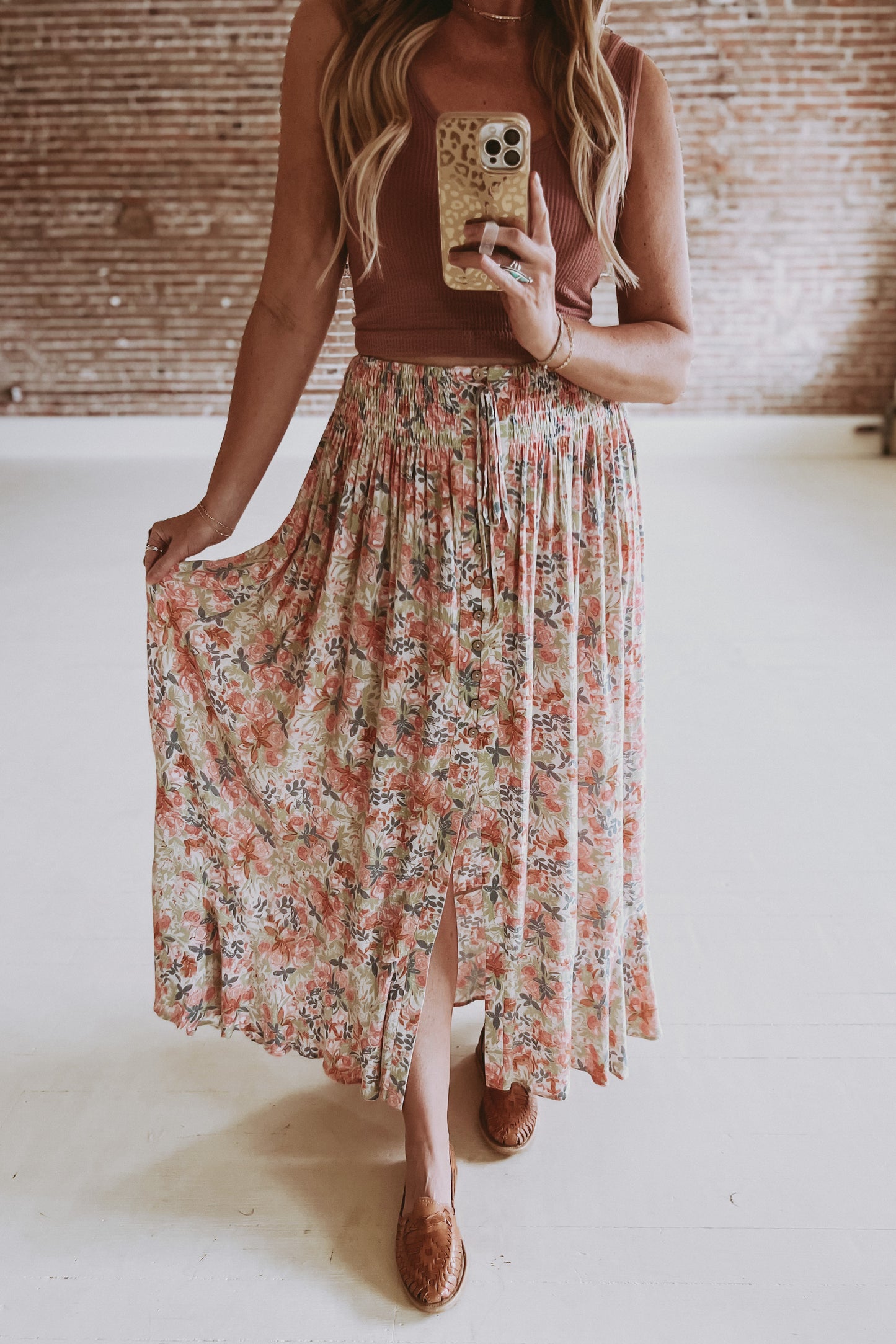 Smocked Waist Maxi Skirt