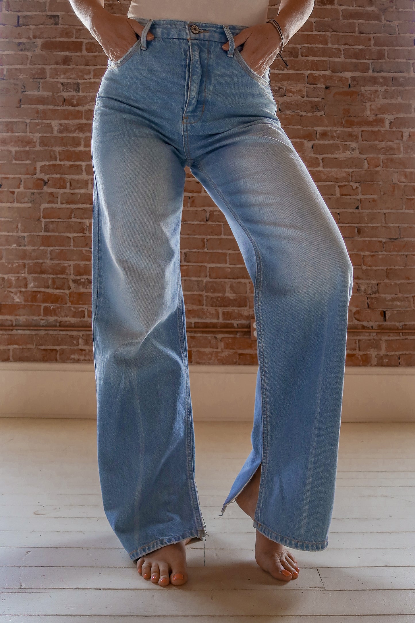 High Rise 90's Slit Leg Jeans