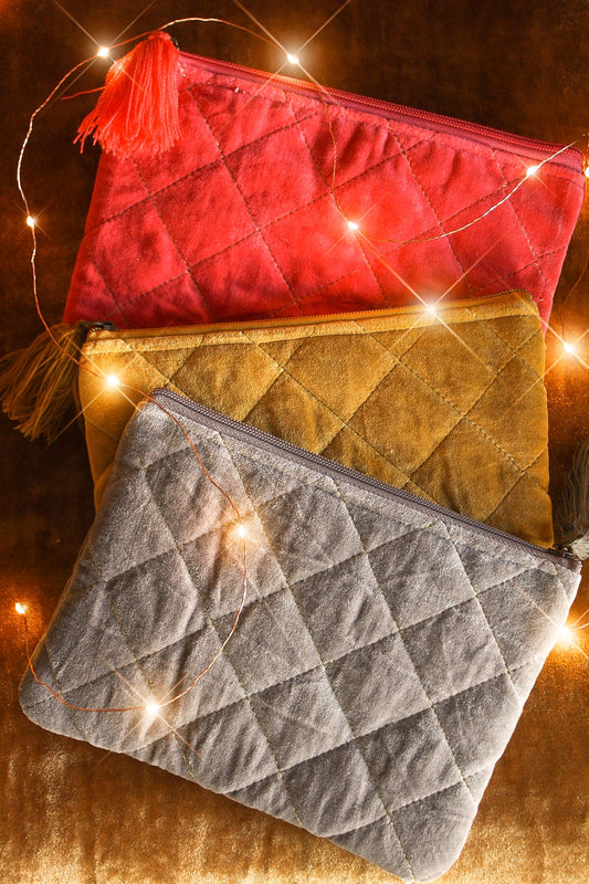 Velour Quilted Accessory Bag
