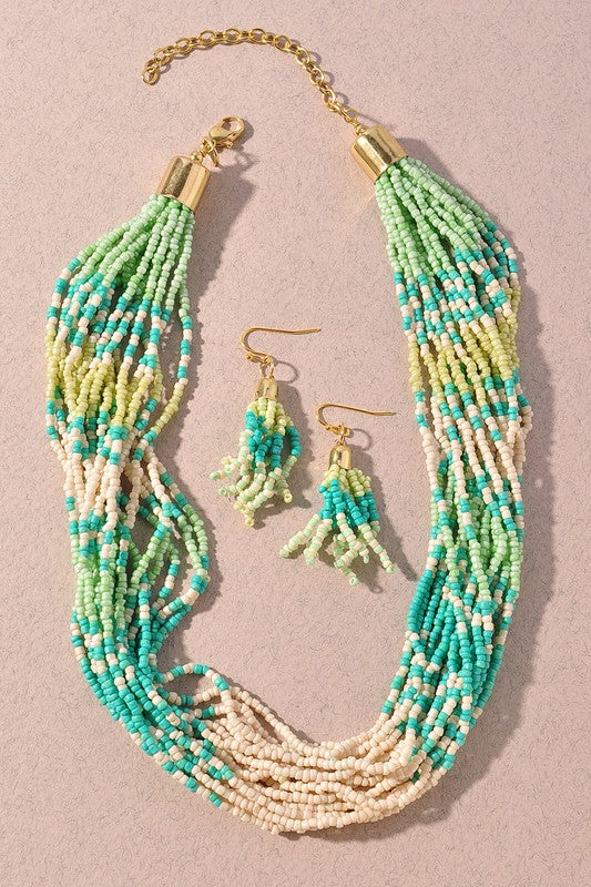 Seed Bead Necklace & Earrings Set