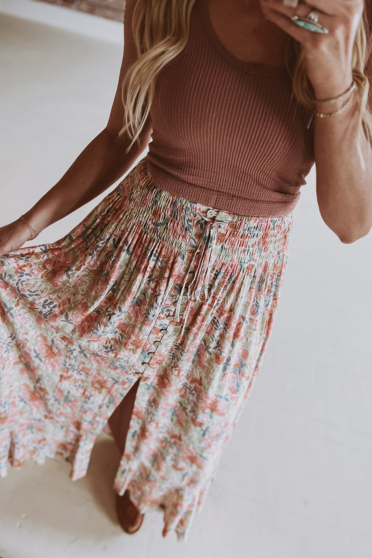 Smocked Waist Maxi Skirt