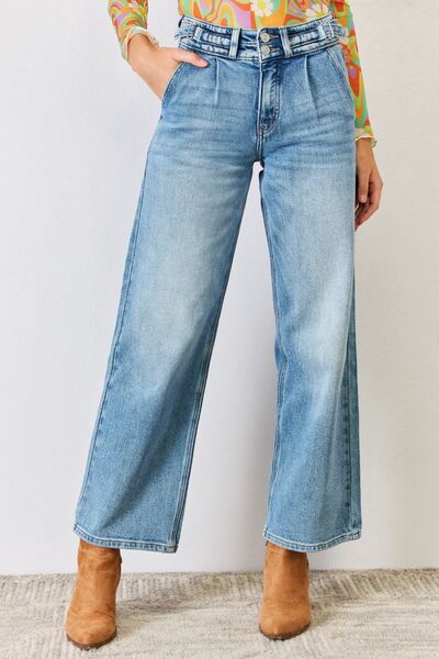 Kancan Pin-tucked High Waist Wide Leg Jeans