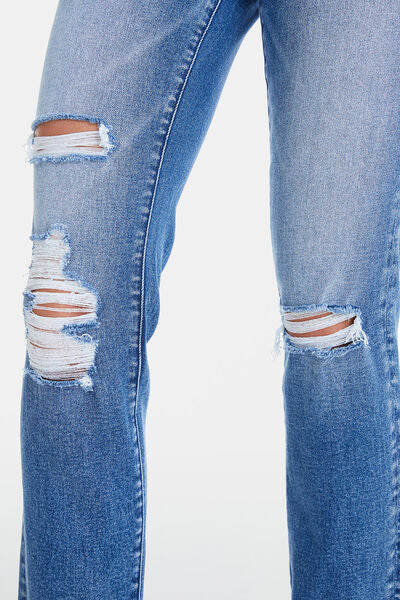 Kit High Waist Distressed Straight Jeans
