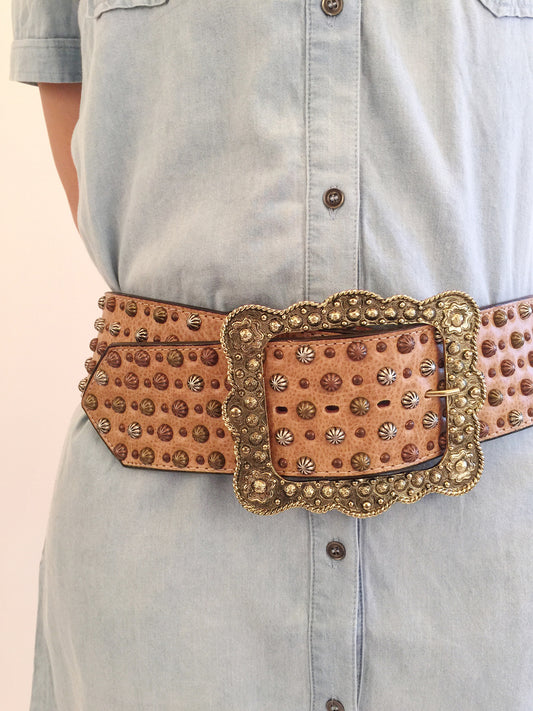 Double J Studded Belt LIGHT BROWN